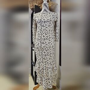 Nuggles Midi Ivory Floral Dress with Ruffled Hem, Size S, NWT